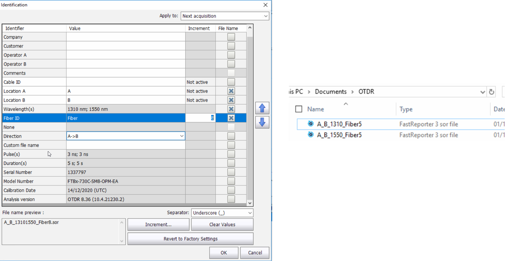 OTDR - Improved autonaming for SOR OTDR files with the addition of wavelength parameters