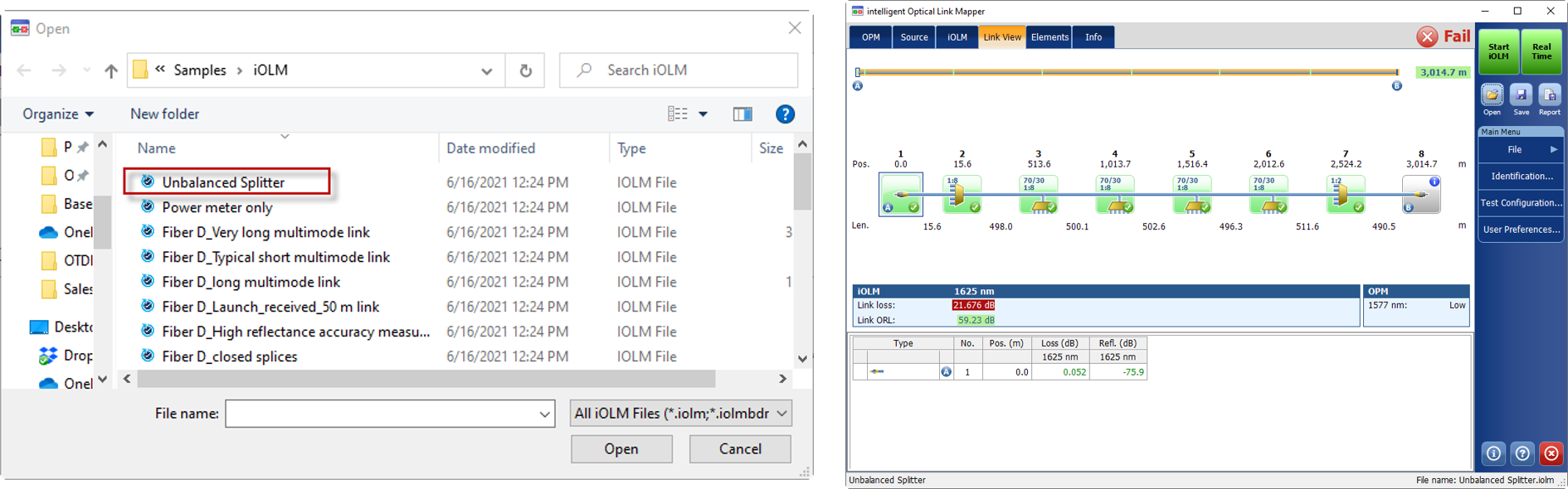 iOLM now includes a sample trace of unbalanced/tapered networks