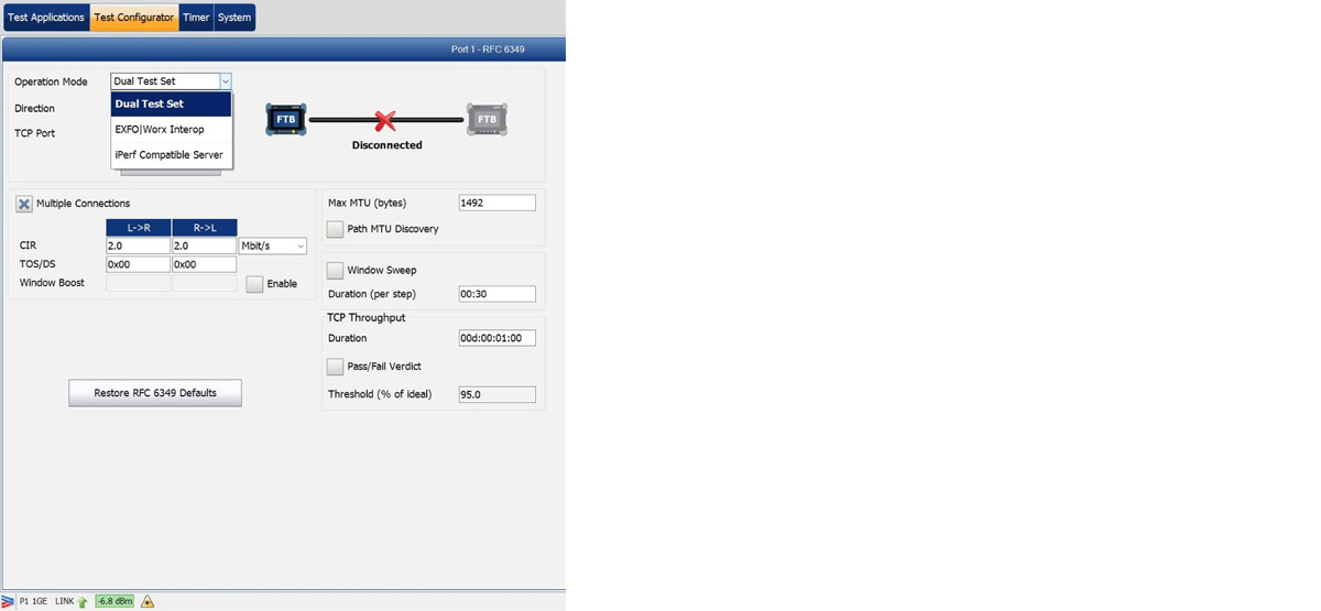 iPerf server mode available with the RFC 6349 test application 