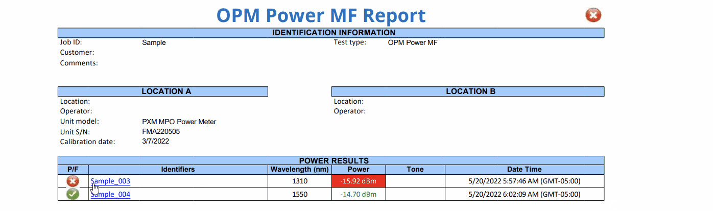 Support for the PXM/LXM - MPO optical loss test set (OLTS)